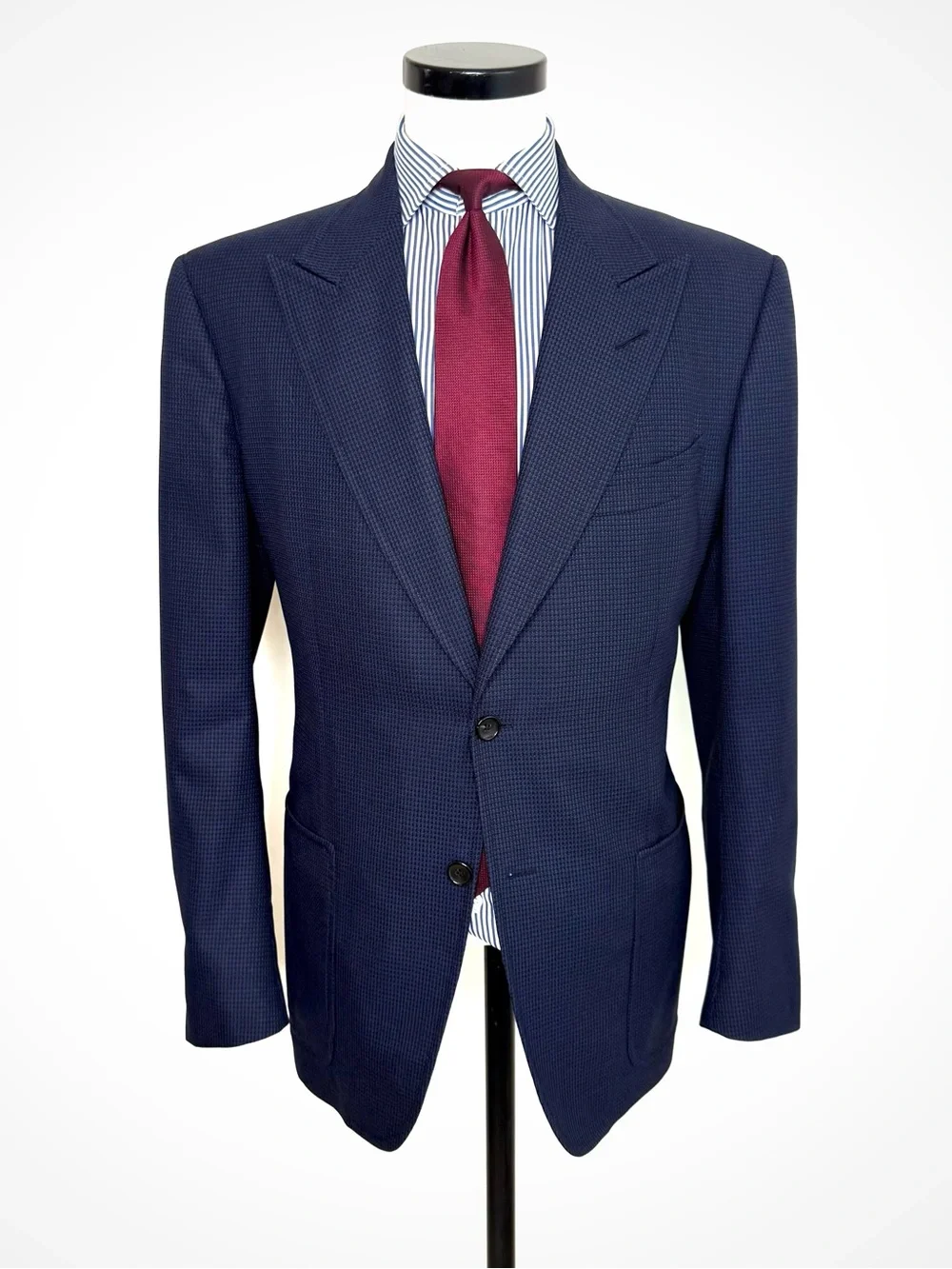 Tom Ford Textured Navy Peak Lapel Blazer | 44